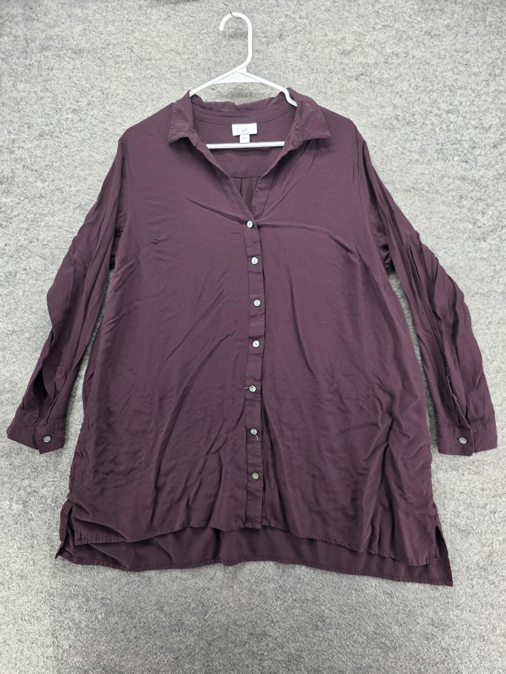 J Jill Shirt Womens Large Purple 100% Rayon Button Front Tunic Top Long Sleeve
